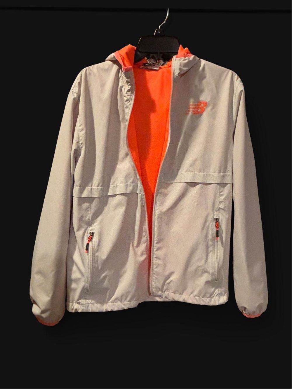 New Balance Light Gray Windbreaker Jacket with Bright Orange Lining
